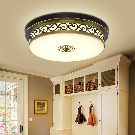 Retro Acrylic Flush Mount Ceiling Light - Brown-Black Shaded Single Bedroom Lighting