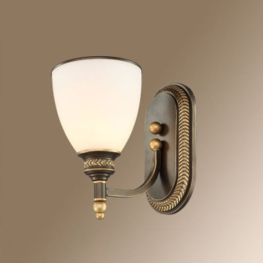 Frosted Glass Wall Mount Retro Bell Shade Light For Bedroom Corridor 1 / Brass