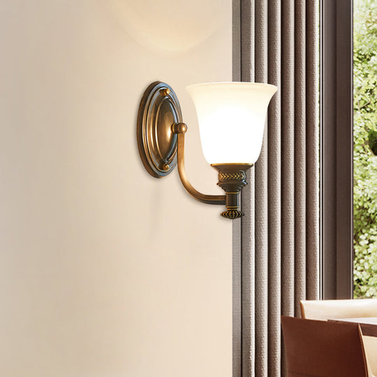 Brass Bell Wall Light With Classic White Frost Glass - Bedside Mount Fixture 1 /