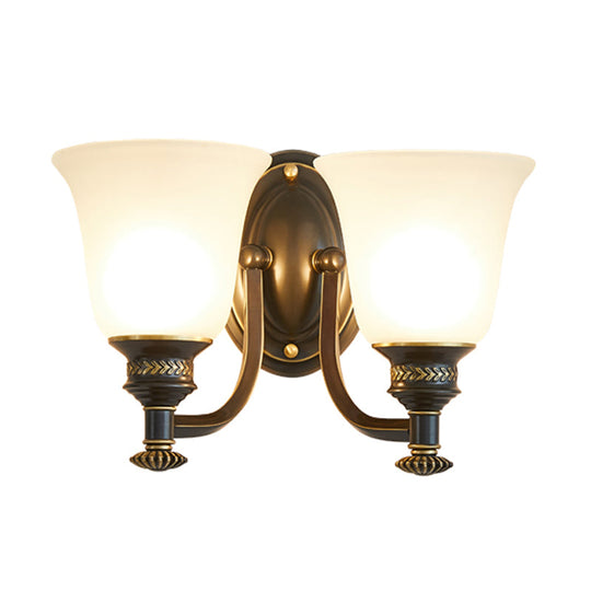 Brass Bell Wall Light With Classic White Frost Glass - Bedside Mount Fixture