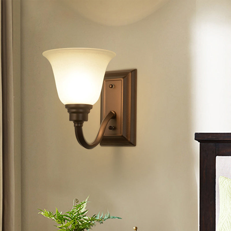 Traditional 1-Light Cream Glass Bedside Wall Lamp With Brown Flared Shape