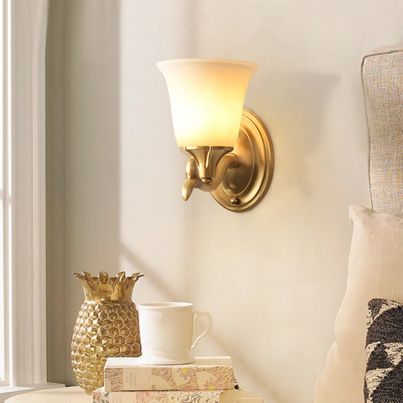 Retro Gold Bell-Shaped Frosted Glass Wall Mounted Light For Living Room