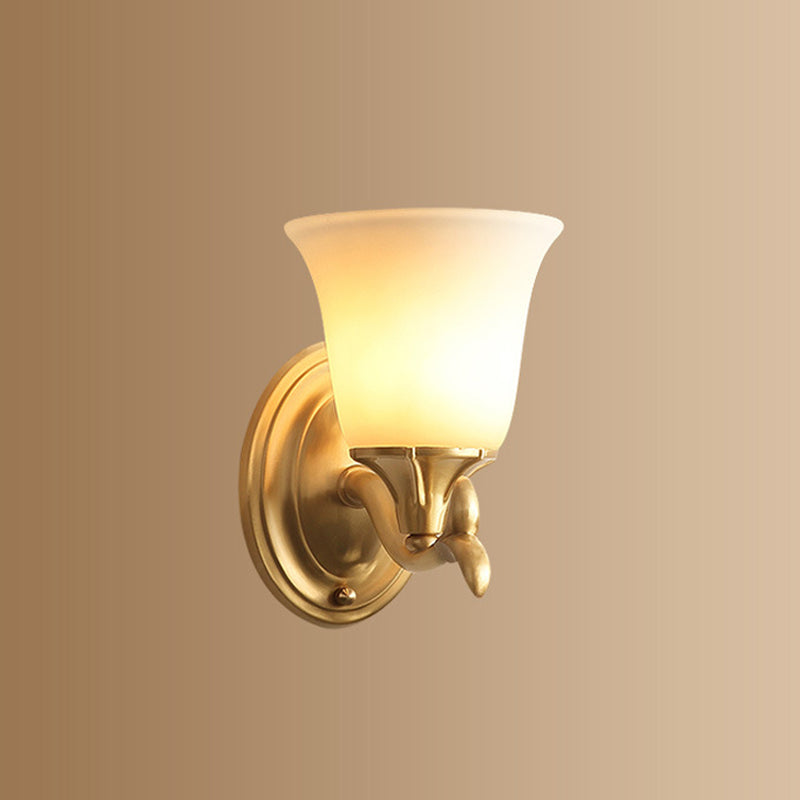 Retro Gold Bell-Shaped Frosted Glass Wall Mounted Light For Living Room