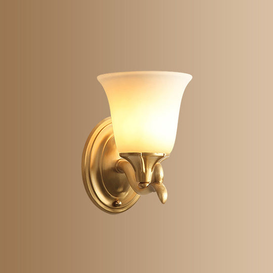 Retro Gold Bell-Shaped Frosted Glass Wall Mounted Light For Living Room