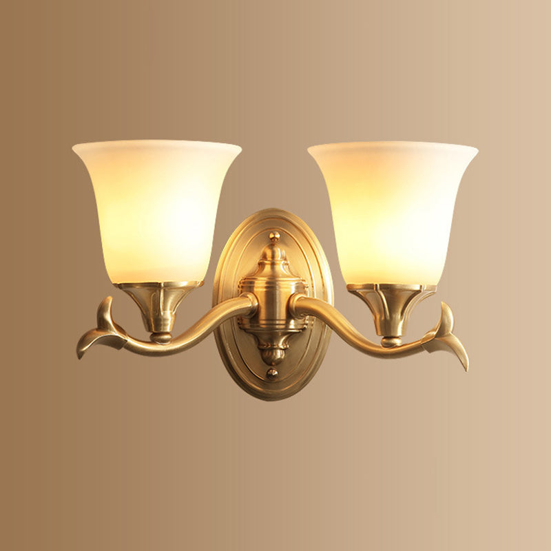 Retro Gold Bell-Shaped Frosted Glass Wall Mounted Light For Living Room