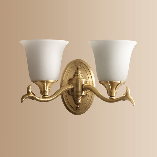 Retro Gold Bell-Shaped Frosted Glass Wall Mounted Light For Living Room