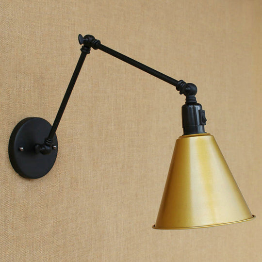 Stylish Antique Wrought Iron Wall Sconce With Cone Table Design And 1 Head In Black Or White