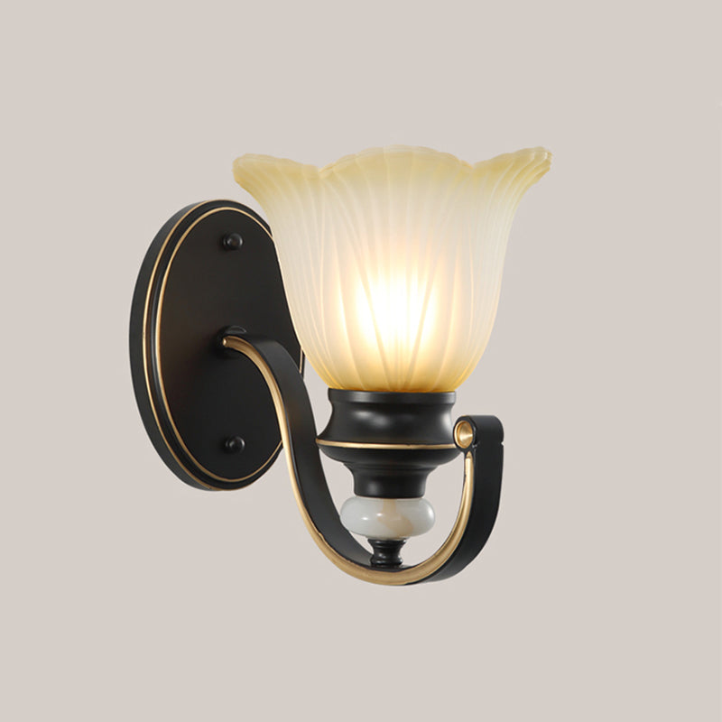 Retro Ruffled Wall Mount Light - Ribbed Glass Lighting Single-Bulb Coffee Finish Ideal For Living