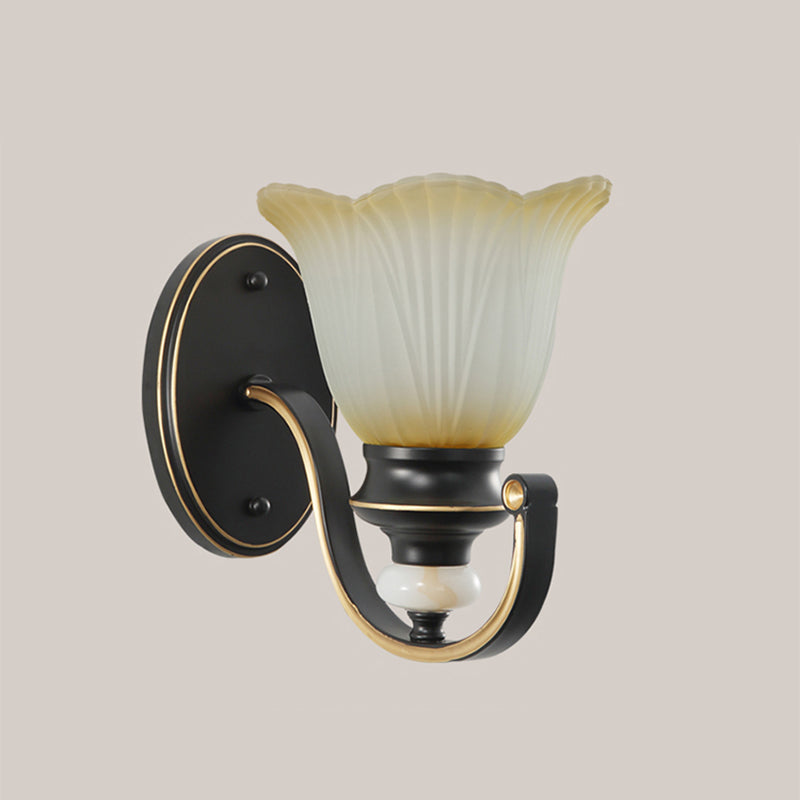 Retro Ruffled Wall Mount Light - Ribbed Glass Lighting Single-Bulb Coffee Finish Ideal For Living