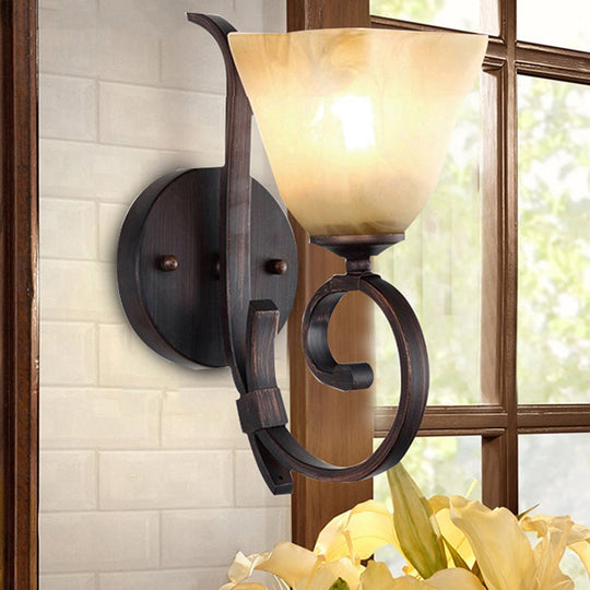 Frost Glass Wall Lamp In Rustic Copper Square Bell Shape- Perfect For Living Room