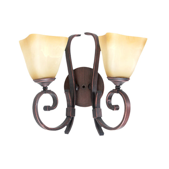 Frost Glass Wall Lamp In Rustic Copper Square Bell Shape- Perfect For Living Room