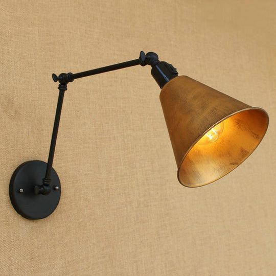 Stylish Antique Wrought Iron Wall Sconce With Cone Table Design And 1 Head In Black Or White