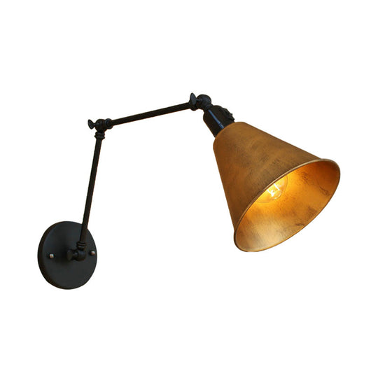 Stylish Antique Wrought Iron Wall Sconce With Cone Table Design And 1 Head In Black Or White