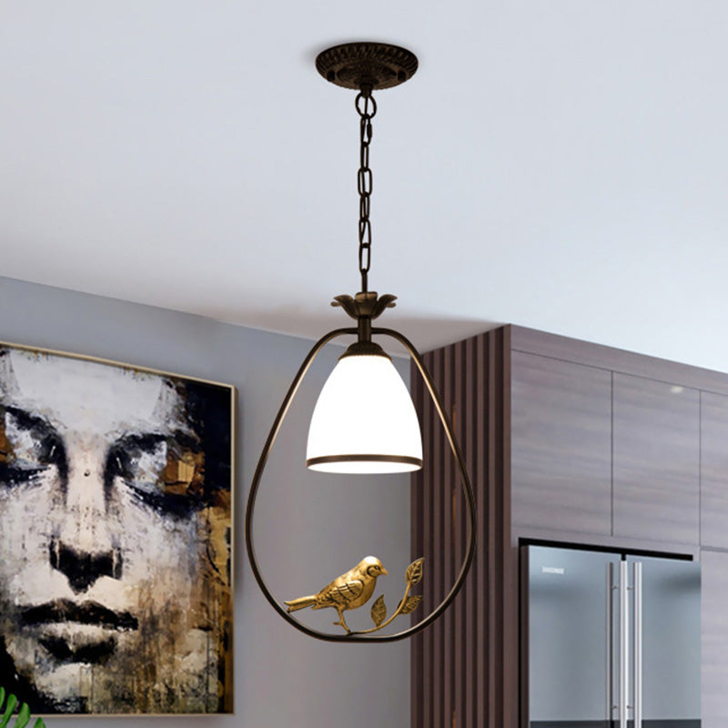 Black Bird Decor Cottage Glass Pendant Light For Dining Room