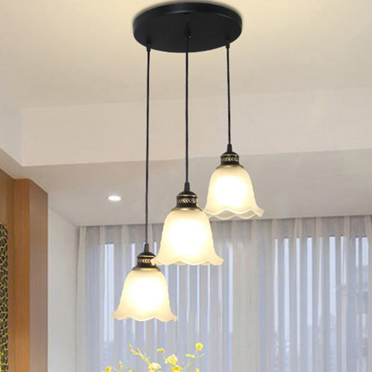 Rustic Opal Glass Pendant Light With Scalloped Trim Ideal For Dining Rooms Black Finish 3 / Round