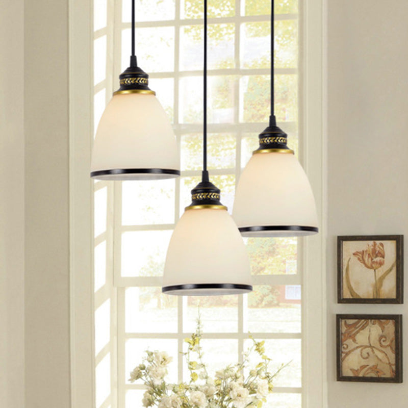 Traditional Cream Glass Bell Shade Multi Ceiling Light For Living Room