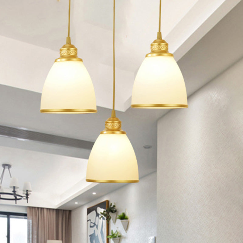 Traditional Cream Glass Bell Shade Multi Ceiling Light For Living Room