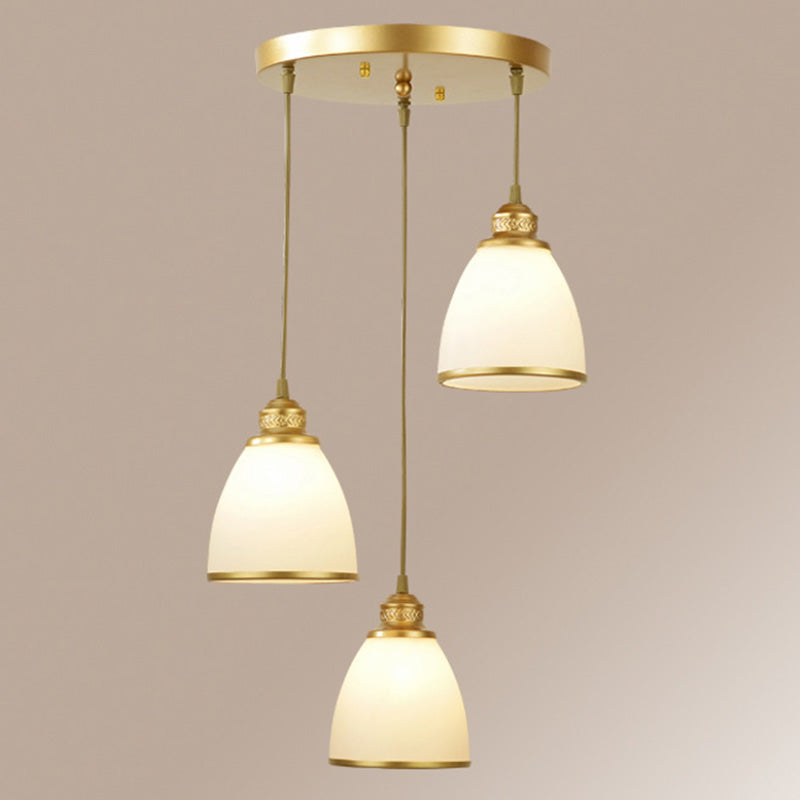 Traditional Cream Glass Bell Shade Multi Ceiling Light For Living Room 3 / Gold Round