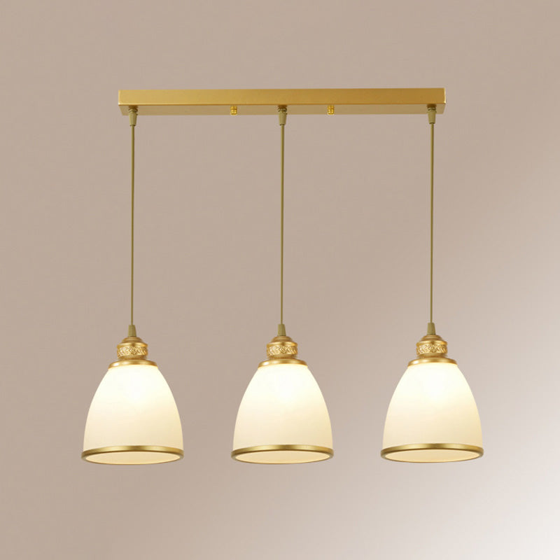 Traditional Cream Glass Bell Shade Multi Ceiling Light For Living Room 3 / Gold Linear