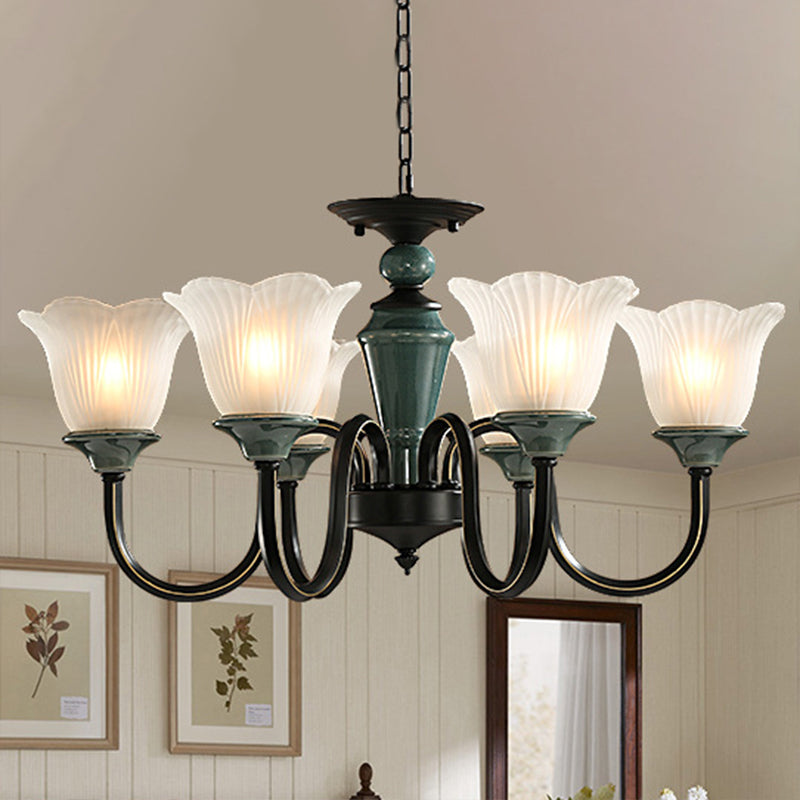 Rustic Floral Chandelier With Blackish Green Suspension And Frosted Glass For Living Room 6 /