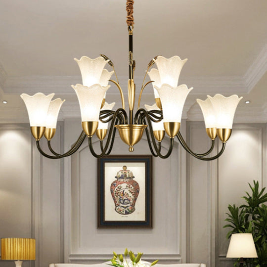 Classic Cream Frosted Glass Gold Pendant Chandelier For Dining Room Ambiance 12 /