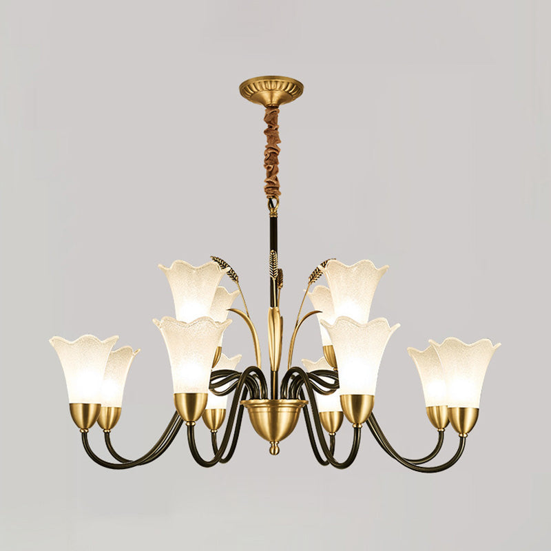 Classic Cream Frosted Glass Gold Pendant Chandelier For Dining Room Ambiance