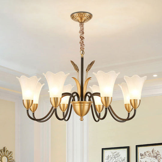 Classic Cream Frosted Glass Gold Pendant Chandelier For Dining Room Ambiance 8 /