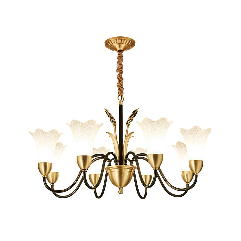 Classic Cream Frosted Glass Gold Pendant Chandelier For Dining Room Ambiance