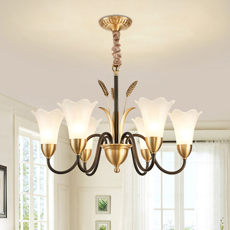 Classic Cream Frosted Glass Gold Pendant Chandelier For Dining Room Ambiance 6 /