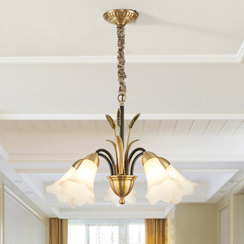 Classic Cream Frosted Glass Gold Pendant Chandelier For Dining Room Ambiance 5 /