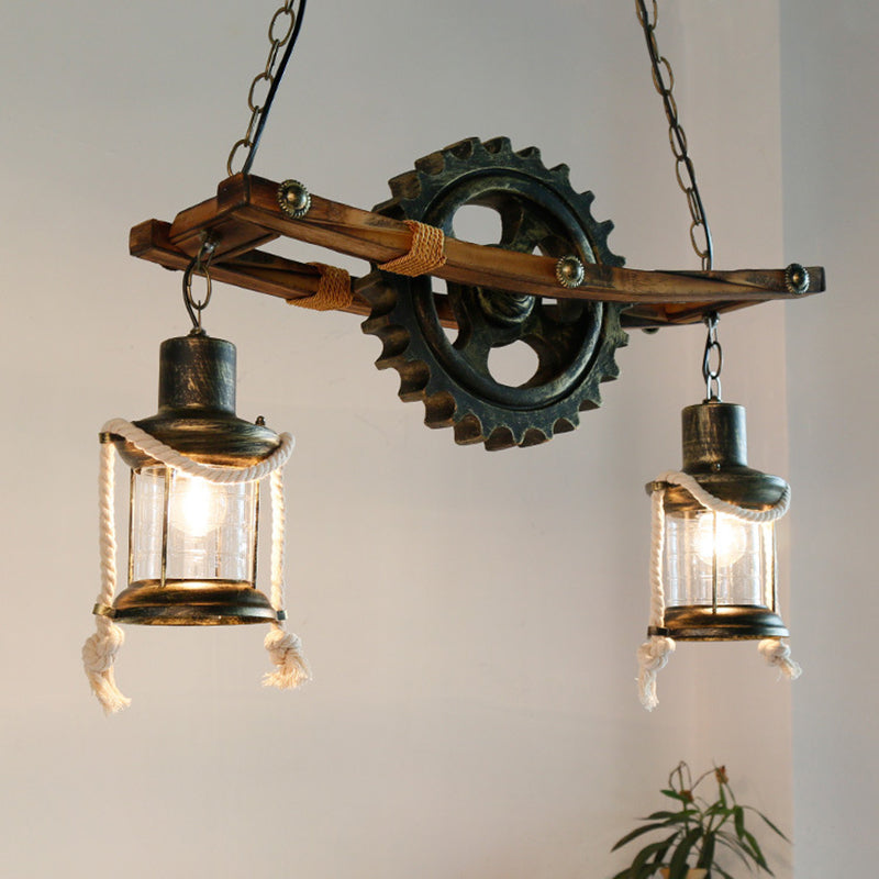 Coastal Kerosene Bronze Chandelier With Clear Glass And Dual Lights