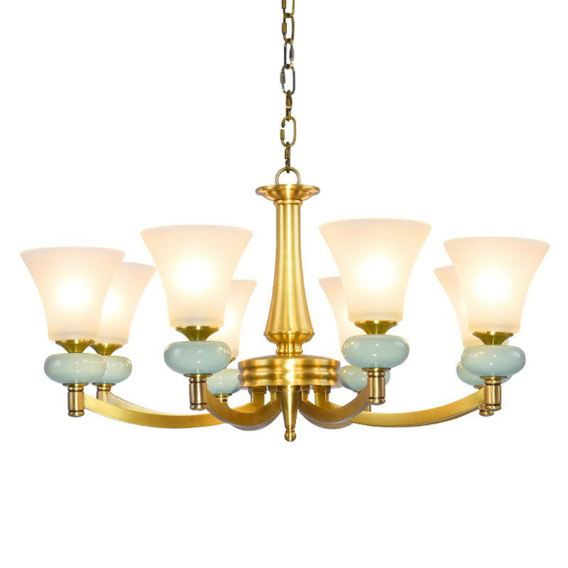 Vintage Frosted Glass Chandelier Pendant Light - Gold Accent For Living Room