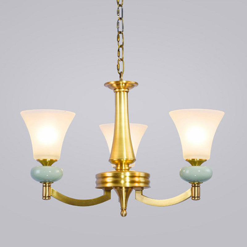 Vintage Frosted Glass Chandelier Pendant Light - Gold Accent For Living Room 3 /