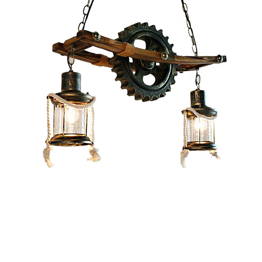 Coastal Kerosene Bronze Chandelier With Clear Glass And Dual Lights