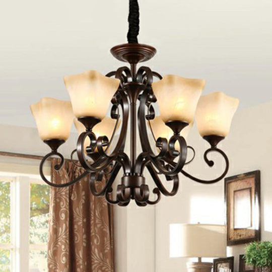 Opal Glass Chandelier Light Fixture - Traditional Bell Ceiling Lighting With Scroll Arm In Copper 6