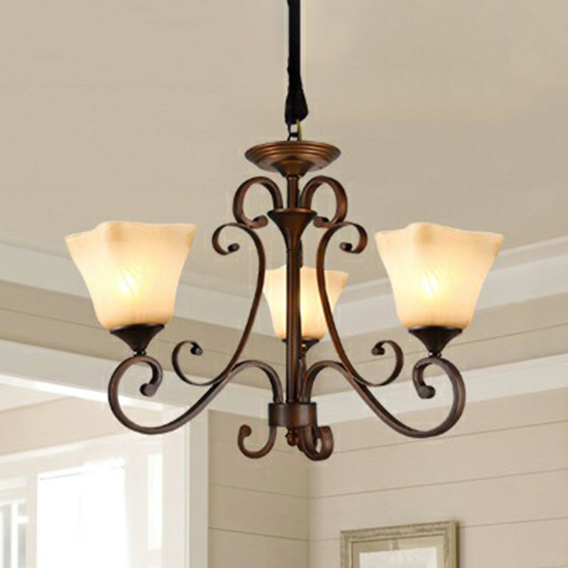 Opal Glass Chandelier Light Fixture - Traditional Bell Ceiling Lighting With Scroll Arm In Copper 3