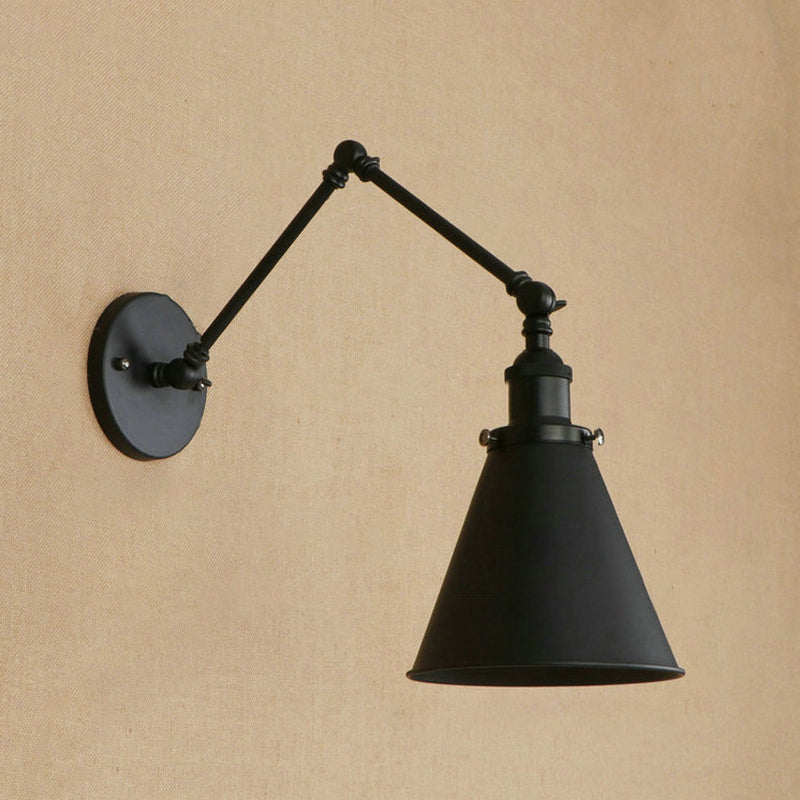 Farmhouse Cone Wall Sconce - Black/Rust Iron Lighting Fixture For Bedroom