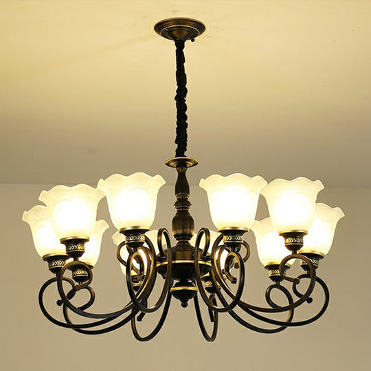 Rustic White Glass Chandelier With Ruffle Trim - Dining Room Suspension Light 10 /