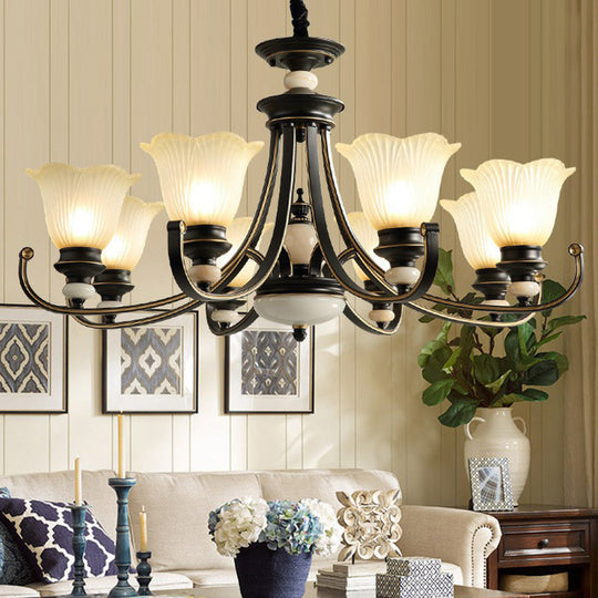 Black Frosted Glass Chandelier: Flower-Shaped Pendant Light For Classic Dining Room 8 /