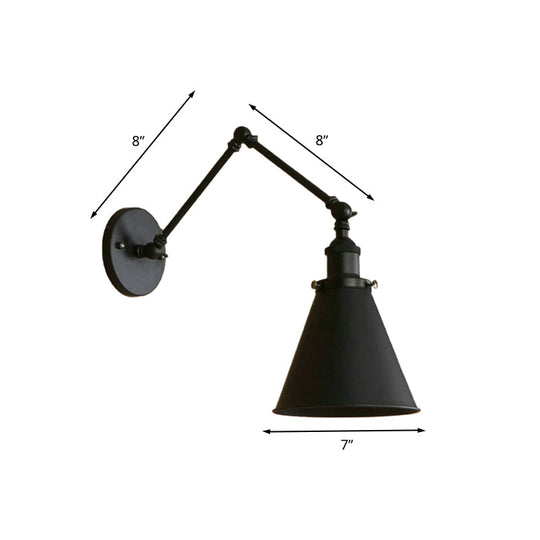 Farmhouse Cone Wall Sconce - Black/Rust Iron Lighting Fixture For Bedroom