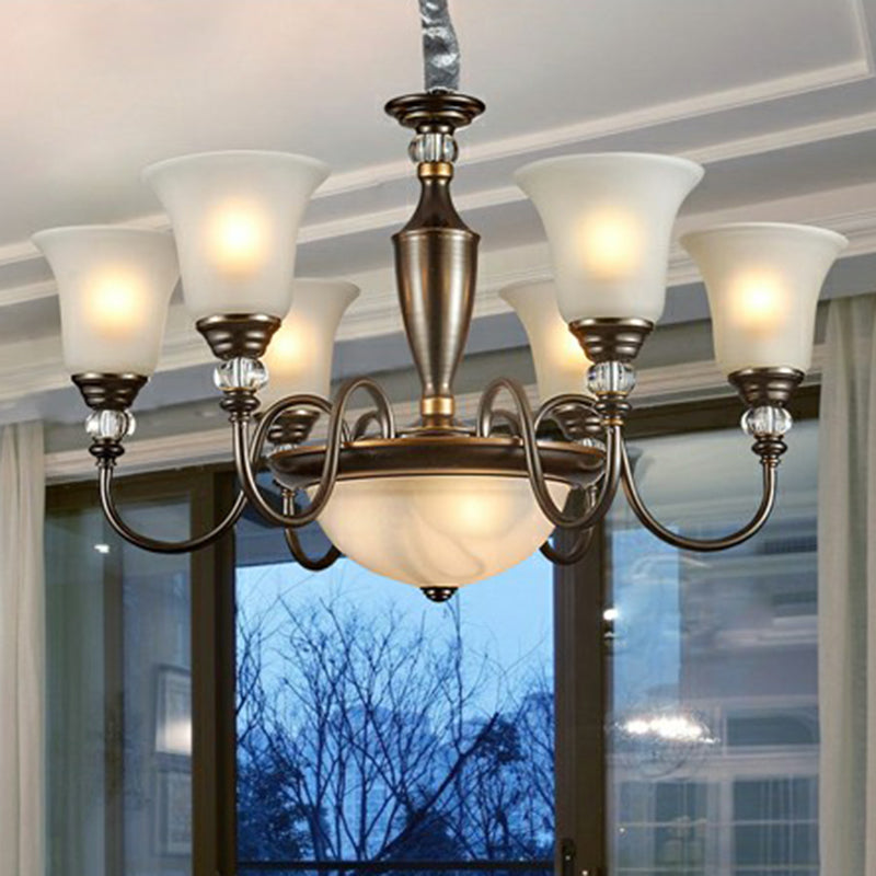 Vintage Iron Living Room Pendant Light With Black Curved Chandelier Design And Opal Glass Shade 6 /