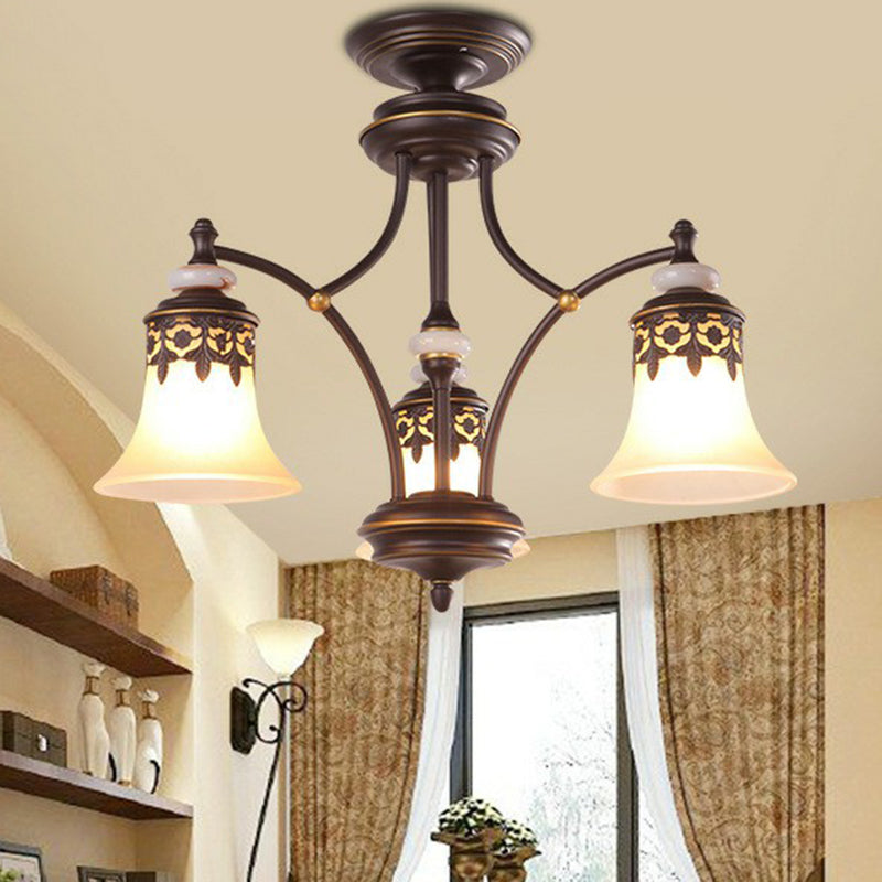 Vintage Brown Glass Pendant Chandelier - Flared Shade Living Room Light Fixture