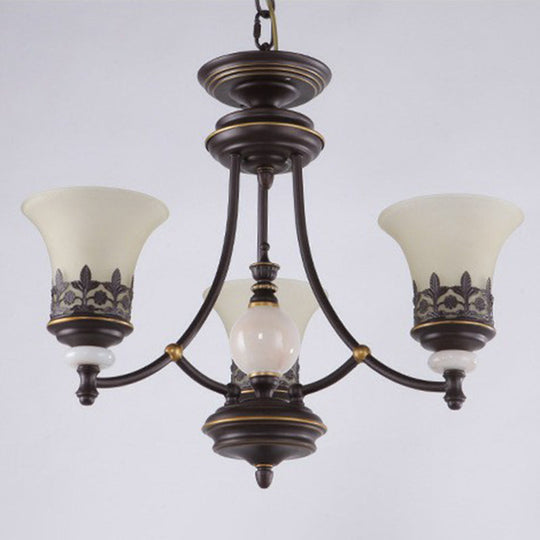 Vintage Brown Glass Pendant Chandelier - Flared Shade Living Room Light Fixture