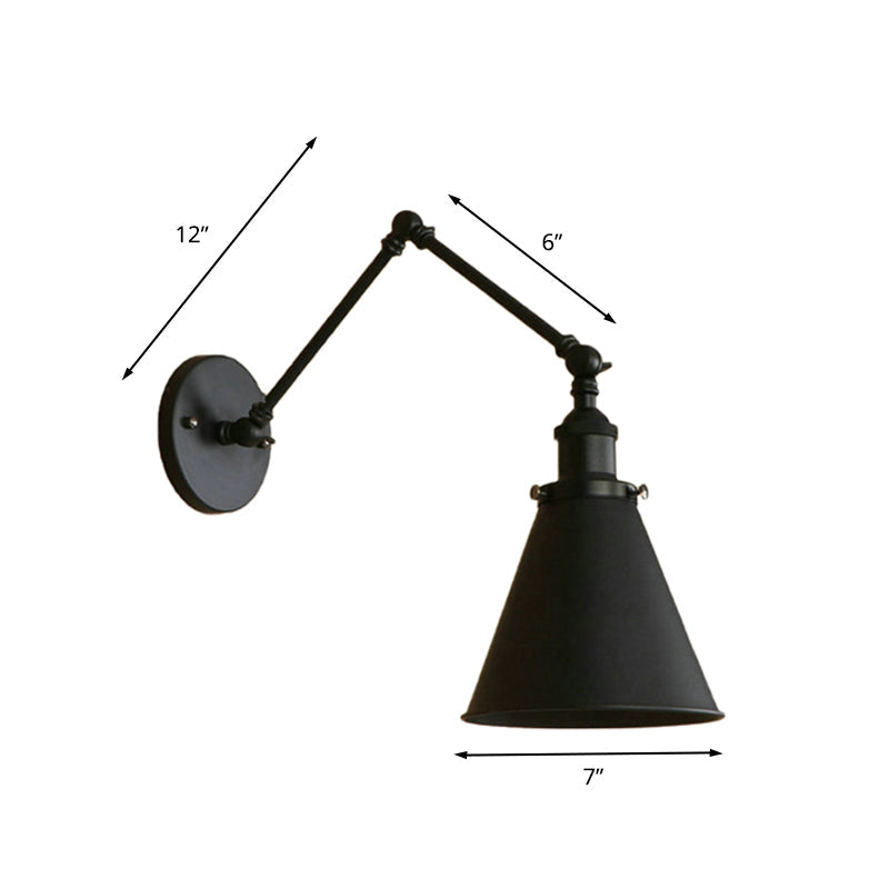 Farmhouse Cone Wall Sconce - Black/Rust Iron Lighting Fixture For Bedroom