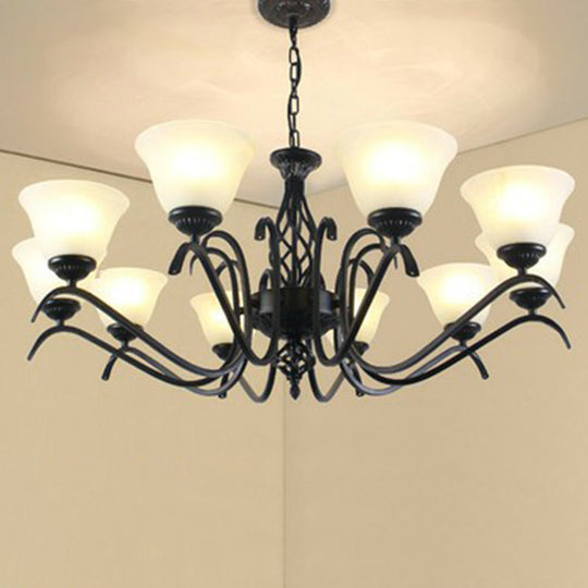 Rustic Black Chandelier Ceiling Light With Cream Glass Bell Shades For Bedroom 10 / B