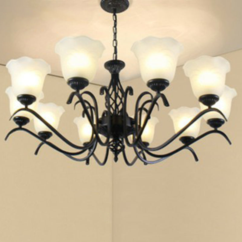 Rustic Black Chandelier Ceiling Light With Cream Glass Bell Shades For Bedroom 10 / A