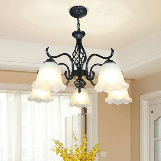 Rustic Black Chandelier Ceiling Light With Cream Glass Bell Shades For Bedroom 5 / A