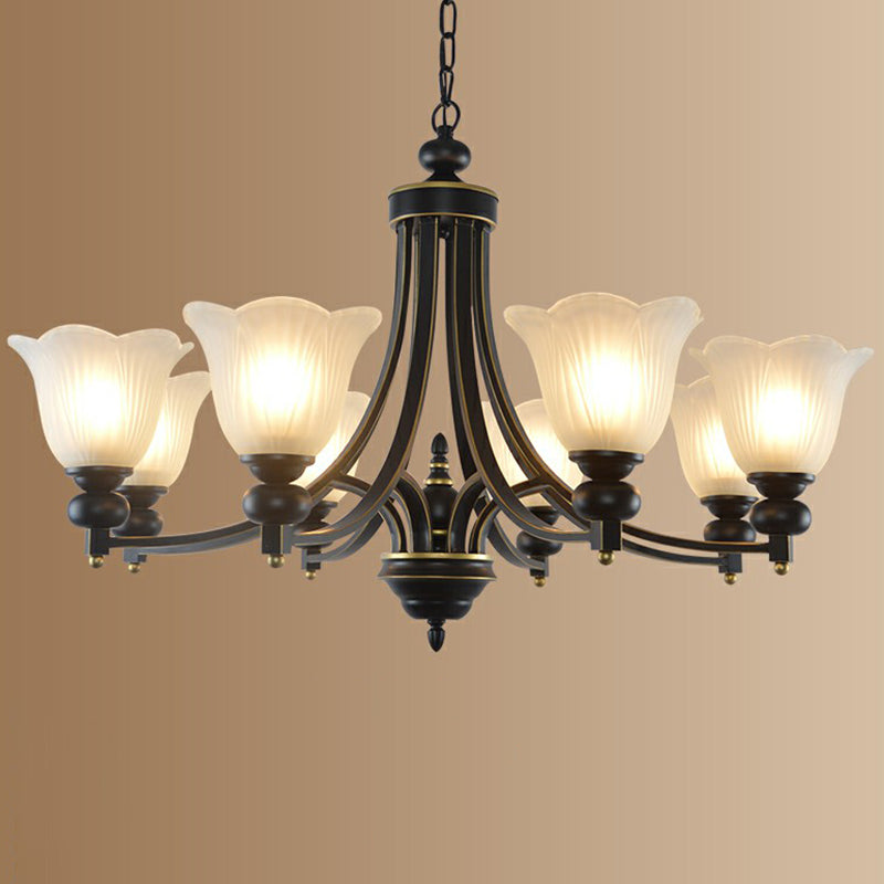 Retro Opal Glass Flower Chandelier In Black | Pendant Light Fixture For Living Room 8 / Up