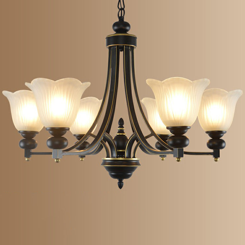 Retro Opal Glass Flower Chandelier In Black | Pendant Light Fixture For Living Room 6 / Up