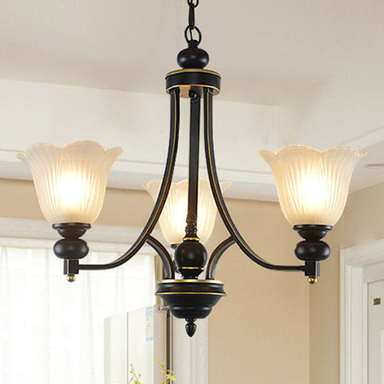 Retro Opal Glass Flower Chandelier In Black | Pendant Light Fixture For Living Room 3 / Up